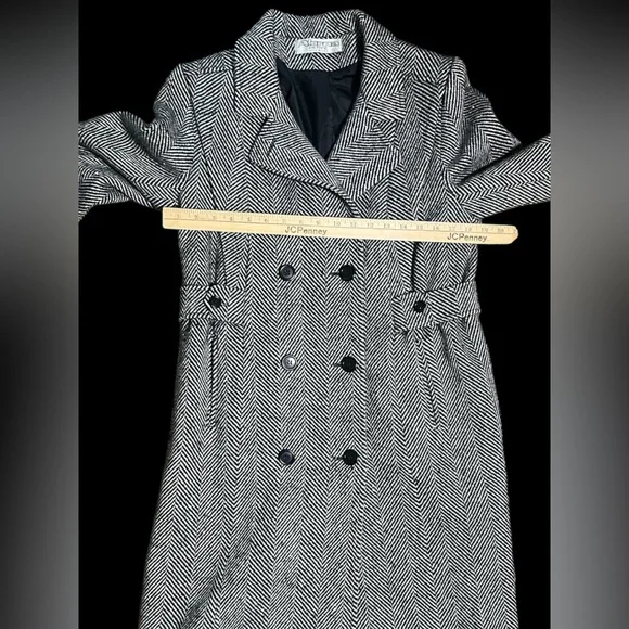 Vintage Alorna- Made in USA- Black and White Herringbone Double Breasted Coat - Picture 9 of 13